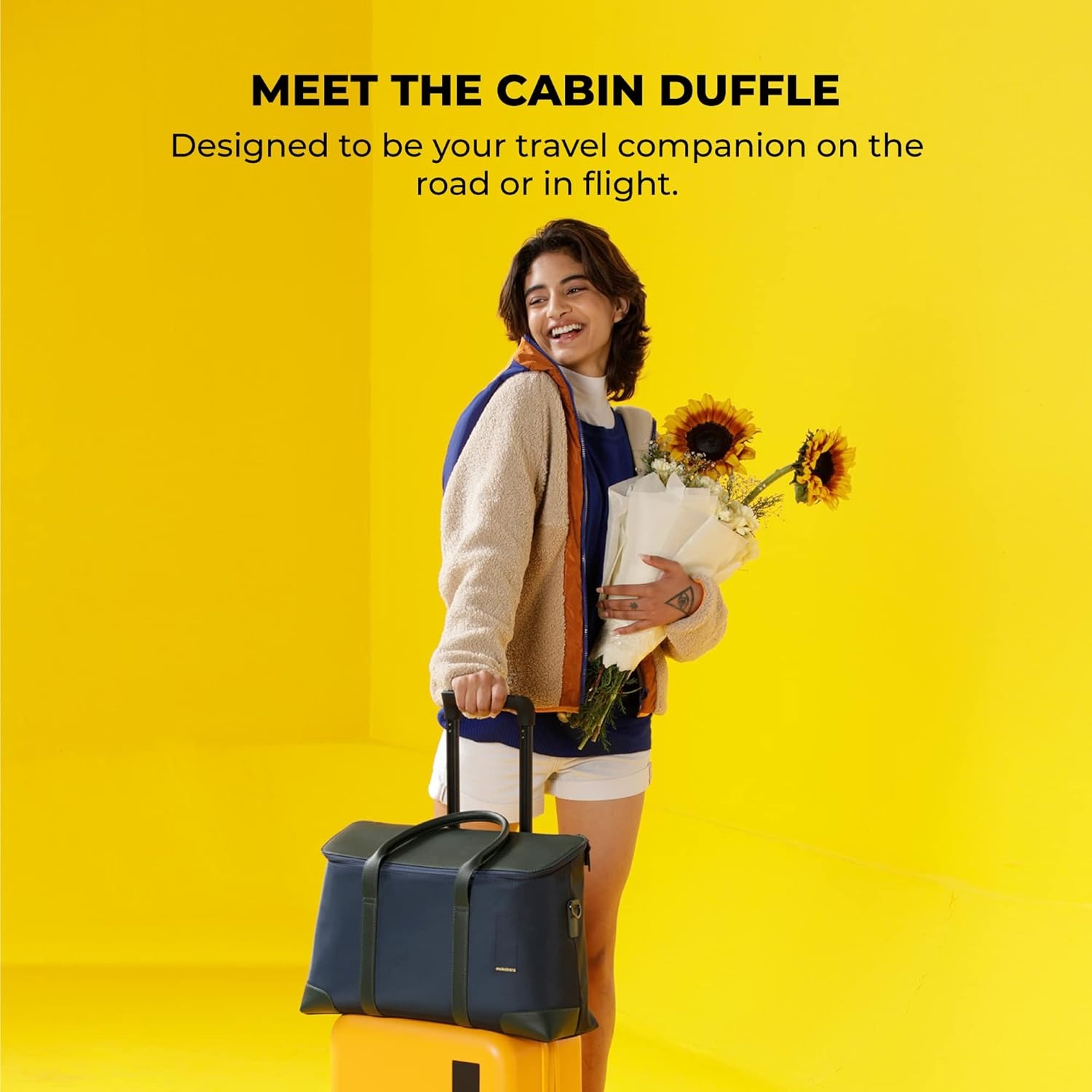 Mokobara The Cabin Duffle | Vegan Leather Water Resistant Cross Body Travel Bag for Men and Women with 16" Laptop Compartment | Blue Messenger Bag