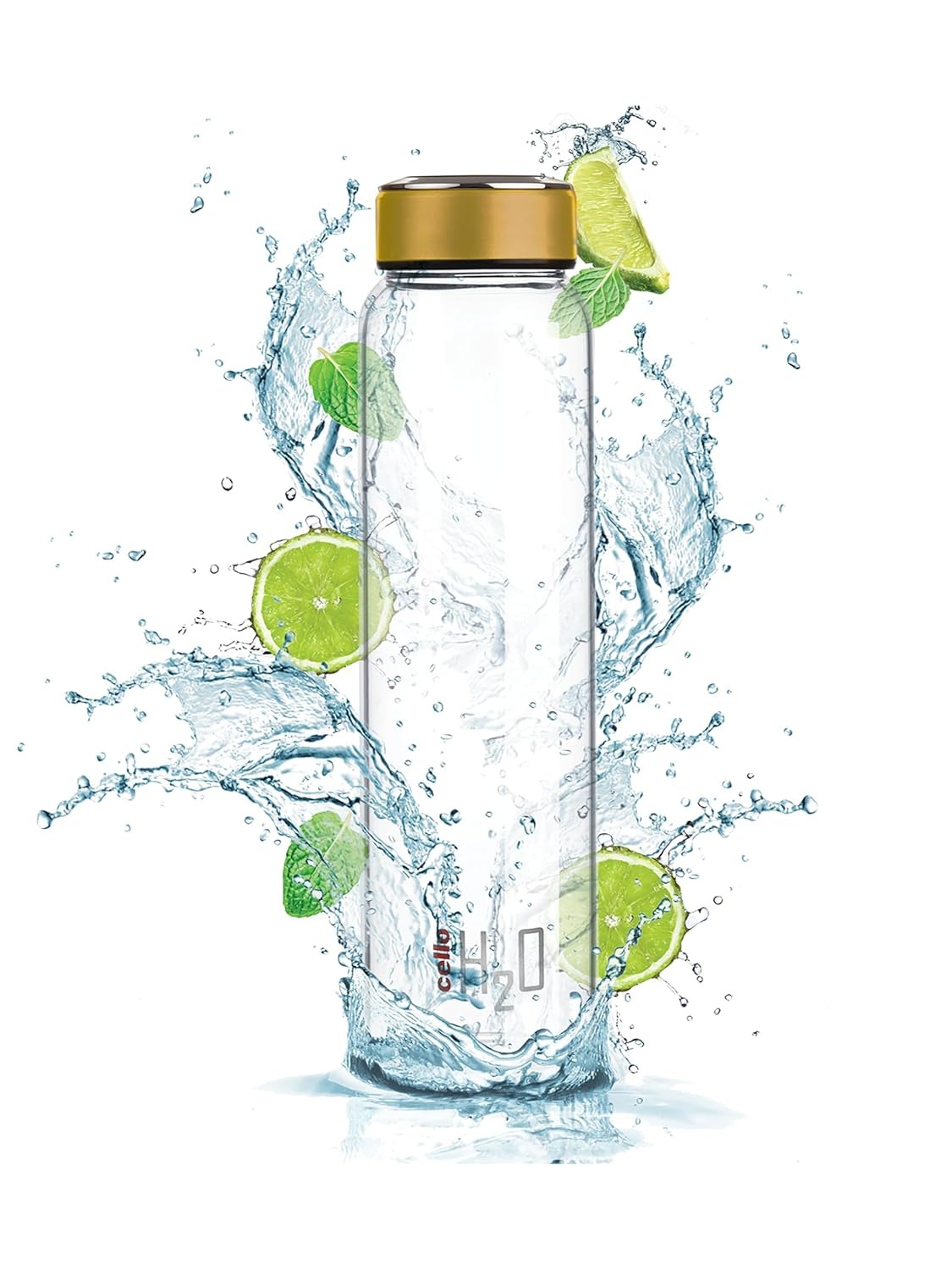 CELLO H2O Glass Fridge Water Bottle with Cap 1000ml, Copper | Food Grade, Microwave & Freezer Safe| Leakrpoof & Air Tight Screw Lid |Perfect For Juice, Milk, Fruit Detox Water Glass Transparent Bottle