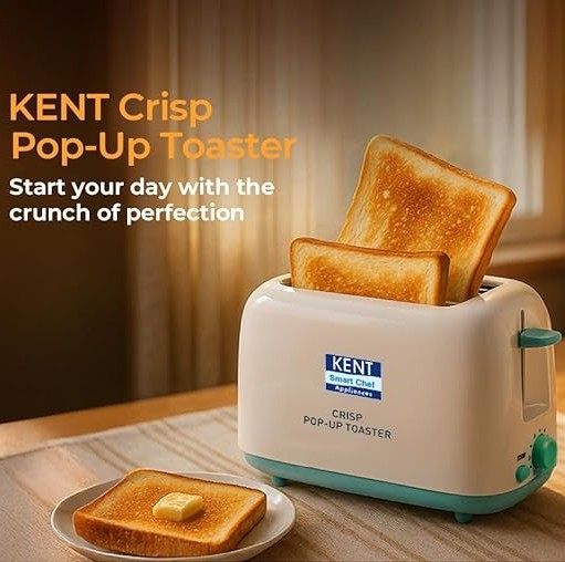KENT Crisp Pop Up Toaster 750 Watts | 2 Slice Automatic Pop Up Electric Toaster | 6 Heating Modes | Auto Shut Off | Removable Bread Crumbs Tray | White