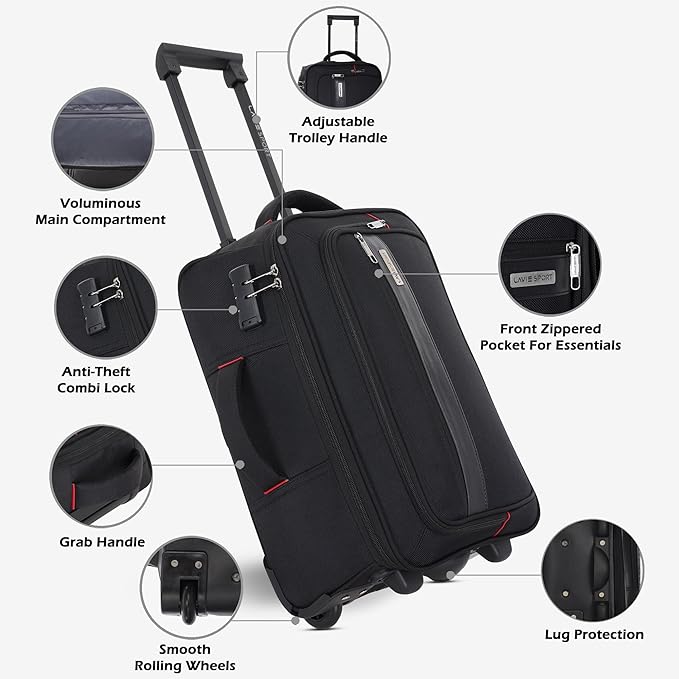 Lavie Sport 45 cms Royalty Wheel Duffle Bag | Laptop Compatiable | Fits Upto 14 Inch | Combi Lock | Wheel Duffle